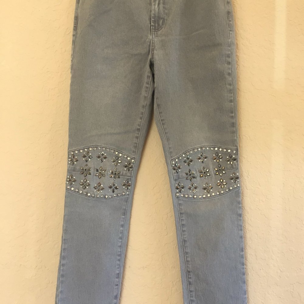 DG2 Diane Gilman Boot Cut Med Gray Moto Jean Sz 8